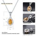 Yellow Citrine Pendant Natural Gemstone Solid 925 Sterling Silver Chain Fine Elegant Cubic Zirconia Jewelry. 