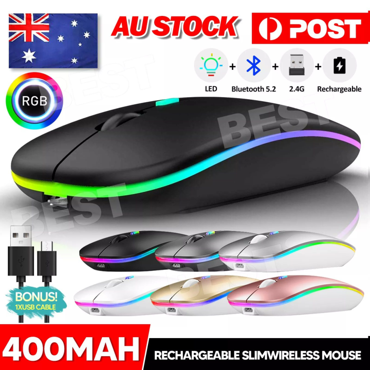 [Velvet Pink] Wireless Mouse RGB Rechargeable Bluetooth Mice Wireless ...