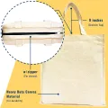 Heavy Duty Large Canvas Tote Bag with Zipper "CLASSIC CANVAS" - 14.5 inches (L) * 3 inches (W) * 16 inches (H). 