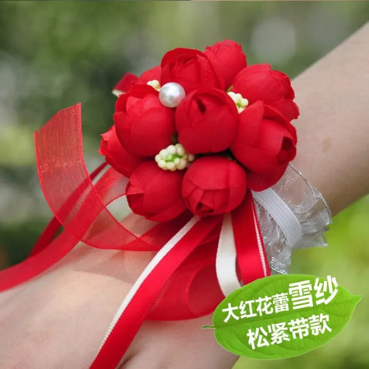 Hand Ribbions Bridal Bridesmaid Wrist Corsage Hand Ribbon Rose Flowers Wedding ...