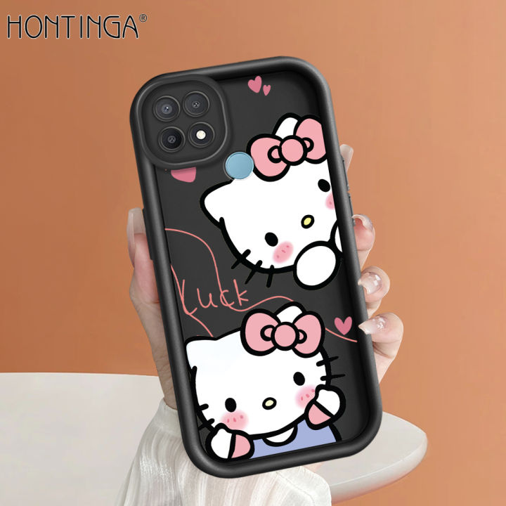 Hontinga for OPPO A15 A15S Back Cover Cute Shy Hello Kitty Pattern Ladder Soft Camera Protection Rubber Phone Case for Girls