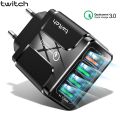 Twitch 18W 4 USB Ports Charger Adapter 3A Quick Charge 3.0 Fast Charge New Mobile Charging Charger Fast Wall Charger For iPhone 11 Xiaomi Samsung Travel Wall Charger. 
