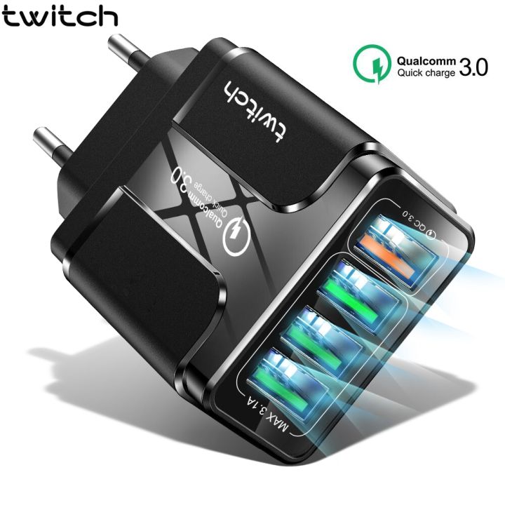 Twitch 18W 4 USB Ports Charger Adapter 3A Quick Charge 3.0 Fast Charge New Mobile Charging Charger Fast Wall Charger For iPhone 11 Xiaomi Samsung Travel Wall Charger