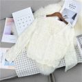 Spring and Summer New Hollow Sweater v Collar Short Loose Women's Long Sleeve Net Hole Top Drawstring Blouse Thin Sweater Women. 