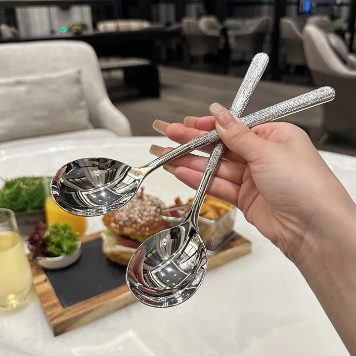 S/L Stainless Steel Spoon Western Style Long Handled Spoon Dessert Spoon Household Round Headed Spoon Soup Spoon FUHENG