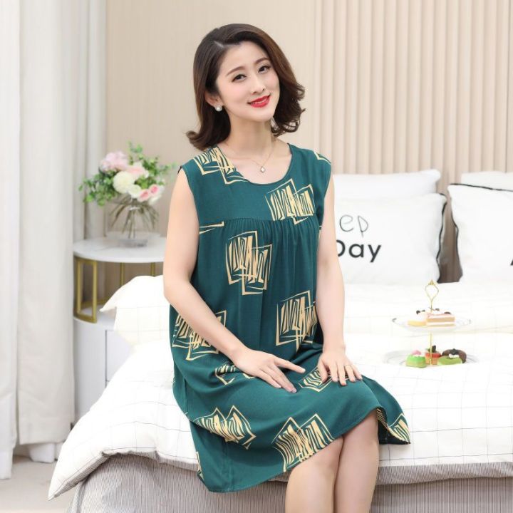 Artificial%20Cotton%20Nightdress%20Women's%20Summer%20Short-Sleeved%20Nightdress%20Sleeveless%20Daily%20Wear%20Pajamas%20plus%20Size%20Artificial%20Cotton%20Middle-Aged%20Mom%20Dress%20-%20Image%208