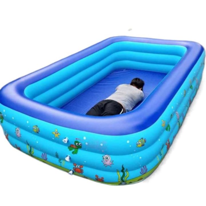 INTIME 08 feet Inflatable pool(262CM X 175CM X 60CM) Family Swimming Pool 3 Layer Extra Large Rectangular Kids Swimming Pool Indoor Outdo