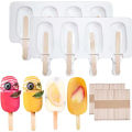 4 Cavity Silicone Popsicle Molds with Sticks Reusable Ice Cream Maker Kit for Homemade Frozen  Fruit Bars Healthy Treats Summer Snacks Easy Pop DIY Mold for Kids and Family DIY Ice Cream Maker Kit. 