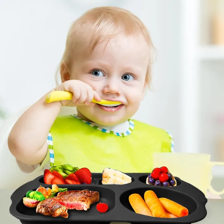 Divided Plates with Dividers, 4 Divided Children's Plates with Dividers, 5 Compartments, Reusable Dinner Plates, Children's Plates Divided for Adults Children (4 Dark Colours)