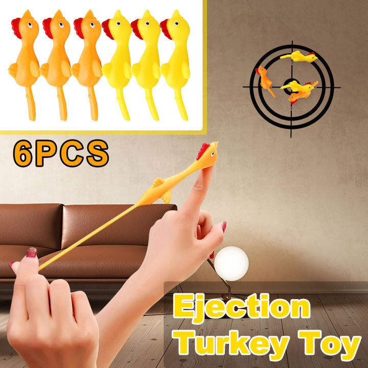 【New Arrivals】6 PCS Creative Ejection Chicken Toy Light Rubber Finger Prank Flying Toy Squeeze Children Doll Toys for Boy Girl Birthday Gift