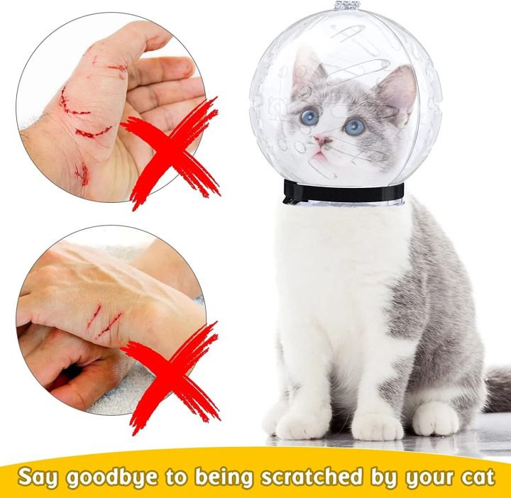 Cat Muzzle Cat Helmet Cat Mouth Cover Helmet Muzzle Pet Grooming Muzzle Cat Adjustable Hood Transparent Breathable Cat Face Mask