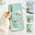 TA for Realme 6 Pro Back Cover Hello Kitty Mirror Folding Bracket Luxury 6D Plating Case Soft Silicone Square Phone Case for Girls. 