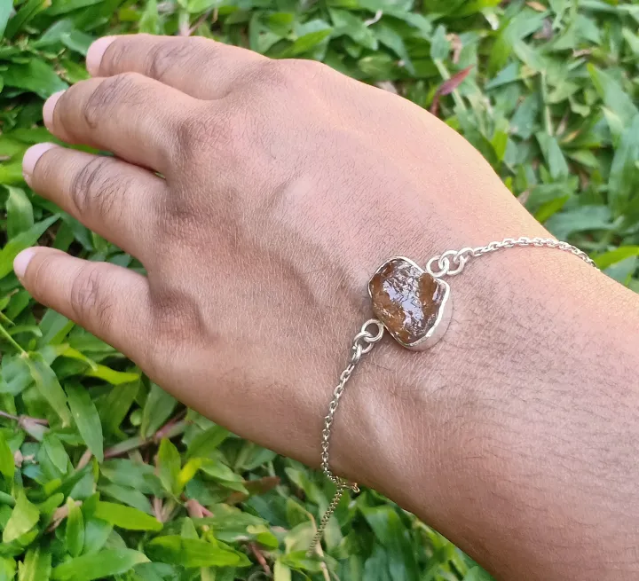Natural Sphene Rough Stone Bracelets  For Women Sphene Stone 925 Sterling Silver