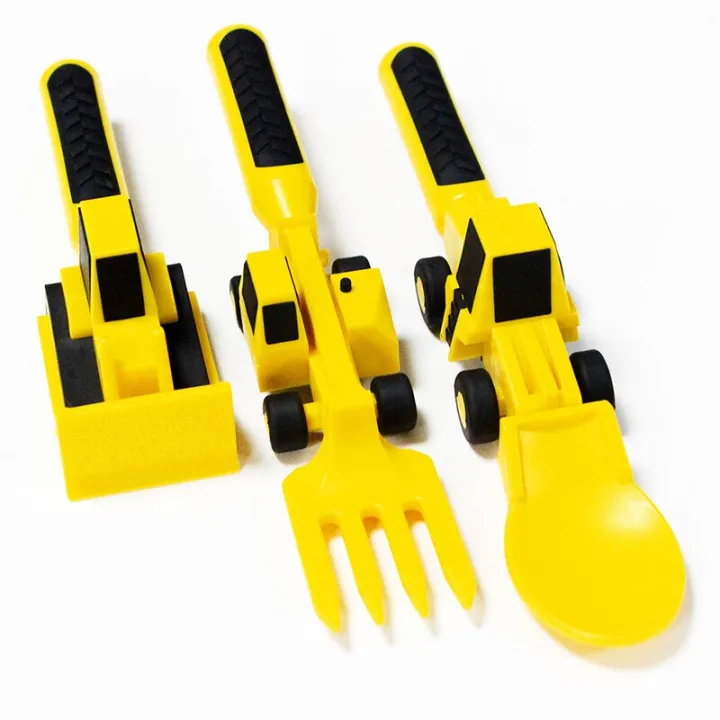 3pcs Tableware for Children Car Bulldozer Excavator Shovel Cutlery Kids Tableware Materials Safety Utensils Kids Spoon Fork set