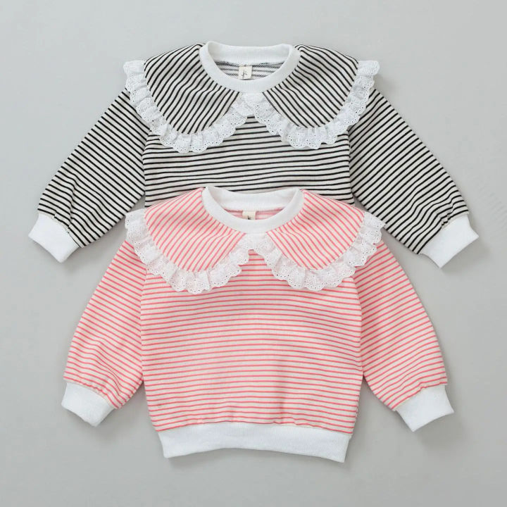 Baby girl lace navy collar long sleeve sweatshirt autumn child fashion striped casual tops Kid Cotton comfor all-match hoodies