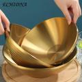 Noodle Bowl with Anti-slip Texture Korean Style Stainless Steel Soup Bowl Golden Silver Color Home Kitchen Utensils Stainless Steel Dessert Bowl. 