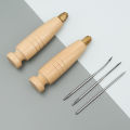 4Pcs Leather Sewing Awl Kit DIY Needle With Wooden Handle Set Leather Canvas Tent Shoes Punch Curved Crochet Repairing Hook Tool. 