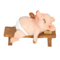 Pig Statue Resin Vibrant Colors Rustic Lying On Bench Cute Funny Mini Pig Figurine Lifelike Look for Family Office. 