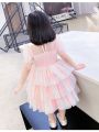 Girls' Summer New 2024 Children's Aisha Seven Rainbow Princess Dress Girl's Western Style Puffy Performance Skirt. 
