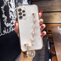 For Samsung Galaxy A13 4G Back Cover with Bracelet Wristband Luxury Clover Chain 6D Plating Frame Shiny Girls Cases Soft Silicone Square Protective Mobile Phone Case. 