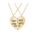 Couple Love Heart Stitching Pendant Girlfriend Boyfriend Chain Necklaces gift. 