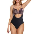 Women's Swim Wear Bodysuit, Solid Color/Printed Patchwork Cutout Backless Beach Jumpsuit, Casual Swimming Romper. 