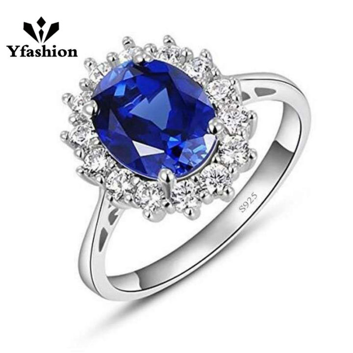 Women Luxury Diamond Ring Trendy Blue Zirconium Diamond Ring Jewelry Accessories For Engagement Wedding