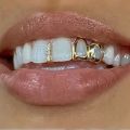 New Gold Color Hip Hop Tooth Grillz Hollow Heart Copper Dental Grillz Double Heart Shiny Zircon Teeth Caps Tooth Jewelry. 