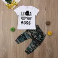 Toddler Baby Boy Short Sleeve Letters Gles T-shirt + Camouflage Long Pants Fashion 2Pcs Outfits Clothes The cotton content is greater than 50%. 