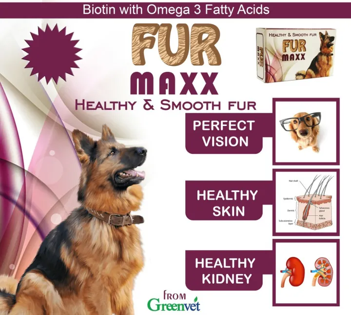 Greenvet%20Fur%20Maxx%20%E2%80%93%2030%20Tablets%20(Meat%20Flavour)%20For%20Healthy,%20Smooth%20&%20Glossy%20Fur%20in%20Dogs%20&%20Cats%20-%20Image%203