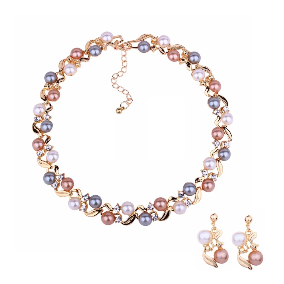 Bridal Jewelry Set Simple Faux Pearl Bridal Earrings Necklace Set