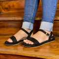 Ladies Flat Black Sandals - Black. 