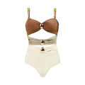 KOKKO Women1 Pieces Swimsuits With Matching Wrap Skirt Contrasting Color Spaghetti Straps Swim Top Mesh Cover Up. 