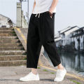 bellylady Men Pants Solid Color Cotton Blended Casual Loose Straight Trousers For Spring Summer. 