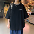 Summer Short Sleeve T T-shirt Male Half Sleeve New Fashion Brand Loose Letter Simplicity All-Match Fashion Hong Kong Style ins Five-Point Top. 