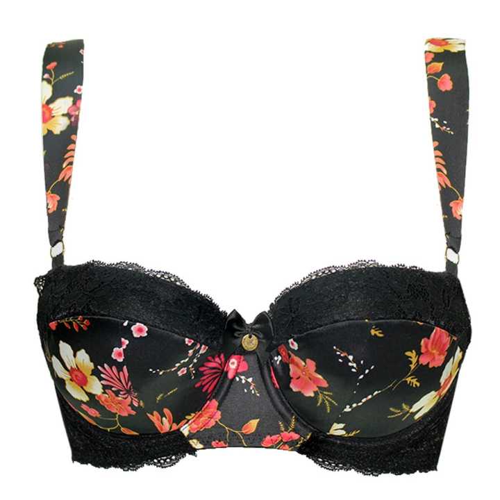 TOFO Women's Black And Red Floral Multi Padded Balconette Bra