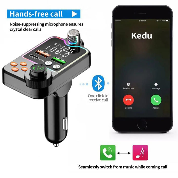 Car%20Modulator%20Bluetooth%205.0%20Fm%203.1a%20Dual%20Usb%20Port%20Pd%20Charging%20Handsfree%20Car%20Kit%20Wireless%20Aux%20Audio%20-%20Image%203