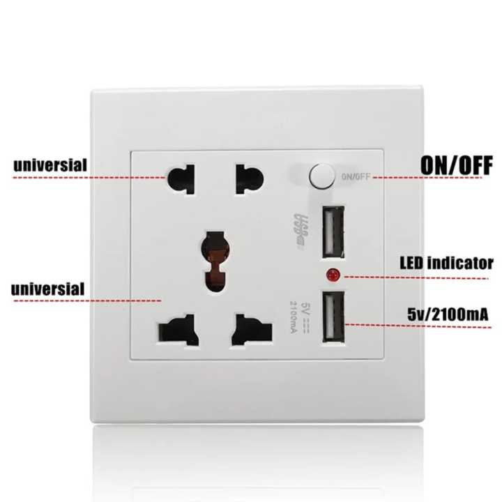 AC 110-250V 13A USB Wall Socket Universal Wall Socket Panel With 2 USB Port Plug Charger Switch Power Outlet (USB Base)