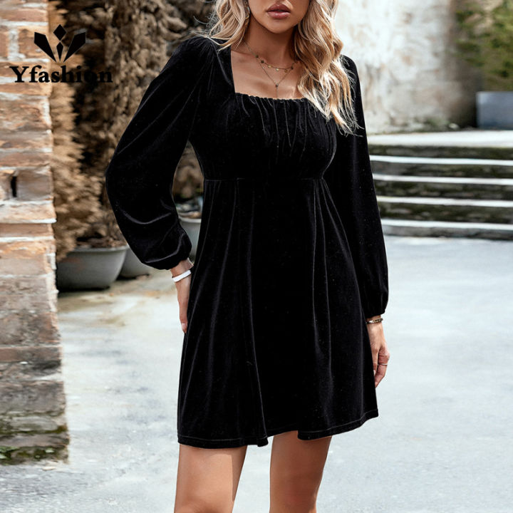 Burgundy Black Velvet Dress Windsor Long Sleeve Bodycon Emerald Green  Velour Dress Prolriy Velvet Dress For Women Solid Color Pleated Long