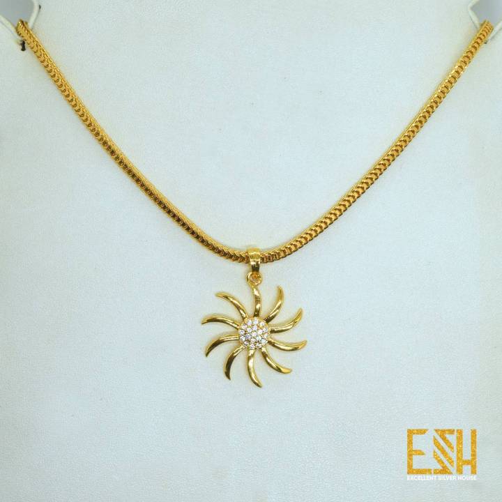 Gold plated Stylish Design 18/24 Inch Fox Chain 2MM With Sun Pendant ...