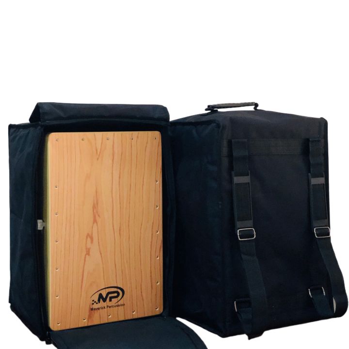 MP%20%20Adjustable%20Cajon%20box%20with%20padded%20Bag%20Maverick%20Percussion%20Adjustable%20Snare%20Wire%20Cajon%20Box%20Drum%20with%20Padded%20Gig%20Bag%20and%20padded%20foam%20seat%20-%20Natural%20Faceplate,%2019"x12"x11"%20MP%20Cajon%20-%20Image%203