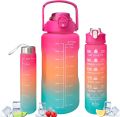 3 in 1 Set Water Bottle 2000ml 900ml 300ml Portable Gradient Color Plastic Water Cup Large Capacity Straw Cup Outdoor Travel Gym Fitness Jugs. 