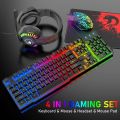 Wired Gaming Rainbow Backlit Keyboard Mouse Headset Mouse Pad Combo for PC,Laptop. 