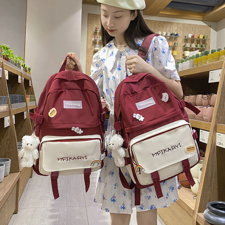 Qunshe Schoolbag Female Junior High School Student High School Student Primary School Student College Student Korean Style Large Capacity Backpack8596