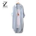 Zentora Three-quarter Sleeve Shirt Korean Style Plaid Print Long Shirt for Women Stylish Three Quarter Sleeve Top with Irregular Hem Sunscreen Protection Loose Fit Single-breasted Lapel Design Trendy Fashion. 