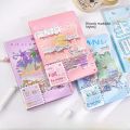 【NEW】 Cute Textbook Cartoon Creative Notebook Girl Heart Student Diary Book Hardcover Handheld Diary Korean Style Sunset Skyline. 