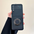 HOCE Carbon Fiber Pattern Ring Holder Phone Case for Samsung Galaxy ZFlip 5 ZFlip 4 ZFlip 3 Cases with Ring Bracket Shockproof Hard Cover. 