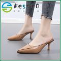 【BestGO】New Fashion 2.36 inches Brown High Heels Mules Sandals Shoes for Women Ladies Stiletto Mid Heeled Sandals Woman Causal Pointed Slipper Shoes Size 34-39. 