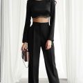 Women Casual Suit Trousers Elegant High Waist Pleated Long Pants Loose Straight Wide Leg Trousers. 