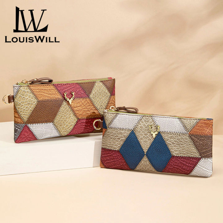 LouisWill Women's Long Wallet Clutch Wallet Bohemian Style Splicing Contrast Fashion Design Large Capacity Cash Purse PU Leather Card Wallet Handbag Zipper Coin Pocket